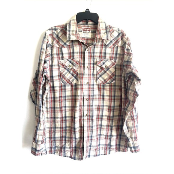 Wrangler Mens Long Sleeve Snap Button Plaid Pockets Size Large - Picture 1 of 10
